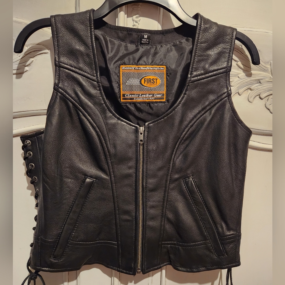 First Classic Leather Women's Black Vest